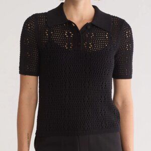 T Tahari Cotton Polo Sweater in Black Large